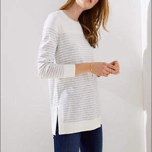Loft Petite Striped Side Slit Tunic Sweater - XSP